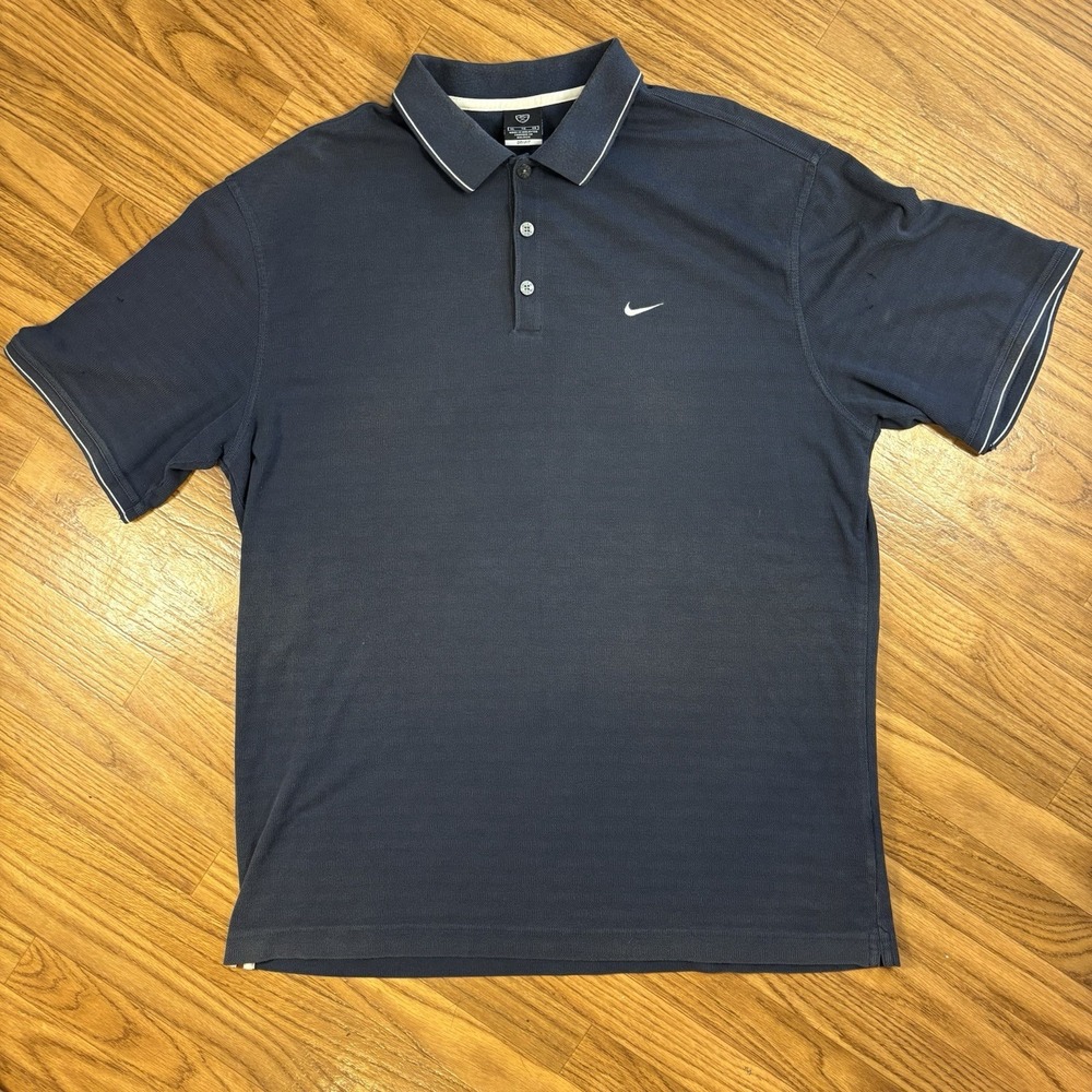 Nike Dri-FIT Polo Shirt Mens XL Navy Blue Short Sleeve Golf Athletic Swoosh